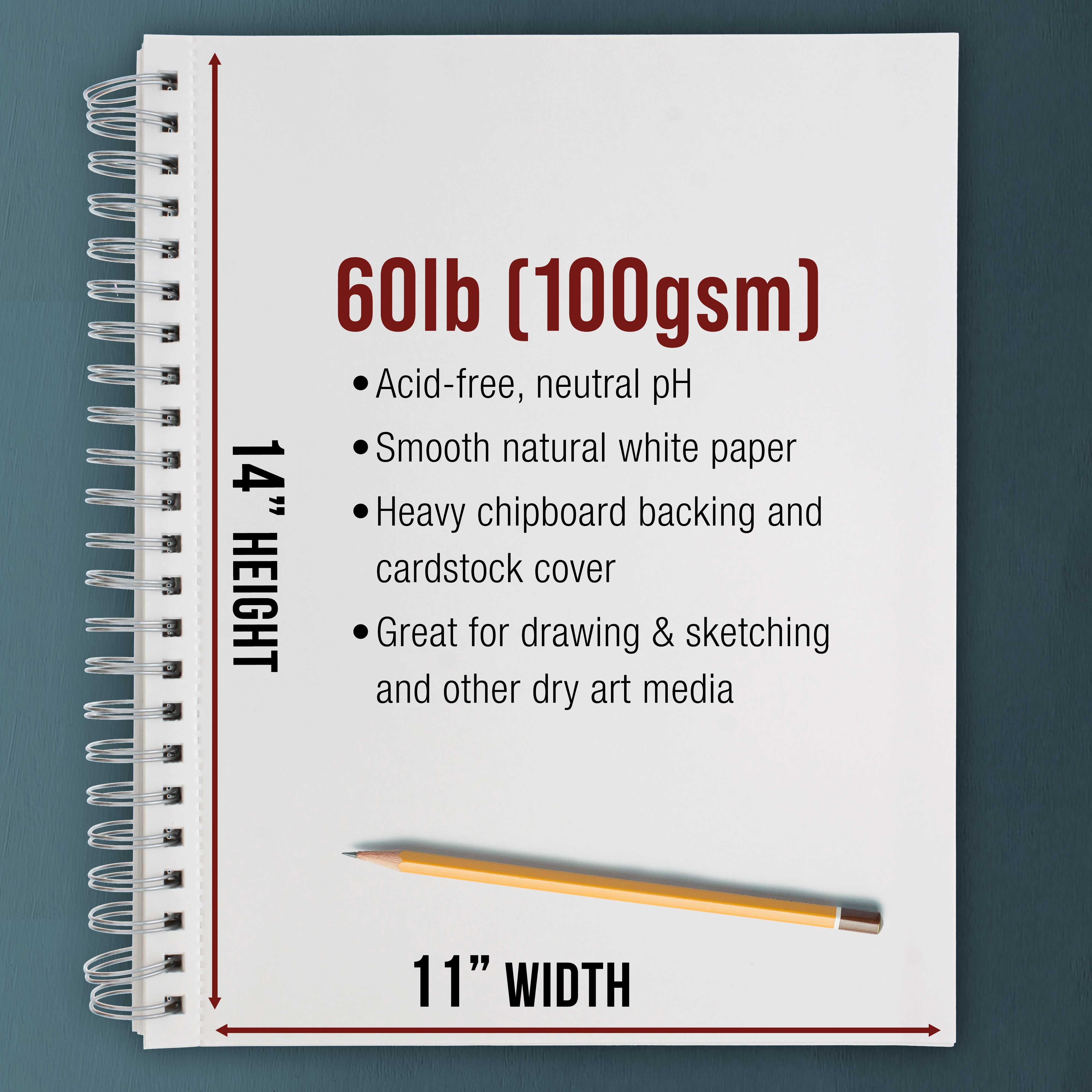 U.S. Art Supply 11" x 14" Left Hand Spiral 60lb Sketch Drawing Pad (Pack of 2)