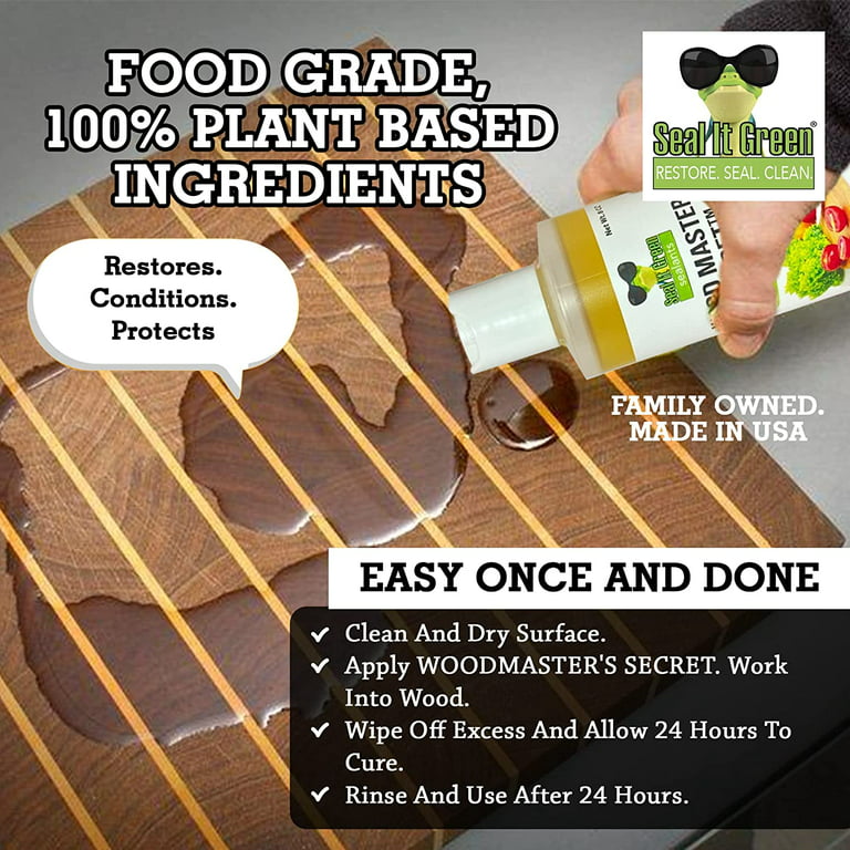 Wood Master's Secret 3 in1 Cutting Board Oil, Conditioner, Sealer FDA Food Safe Restores Conditions Lasts 3 Yrs Zero Toxic Mineral Oil Food Grade