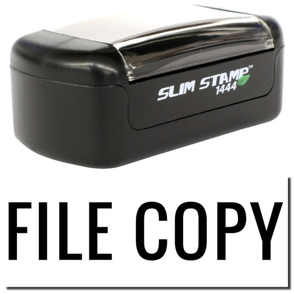 Slim Pre-Inked Narrow Font File Copy Stamp, Slim 1444, Ultra Slim Design, Impression Size 1/2" by 1-3/4", Up to 25,000 Impressions - Black Ink