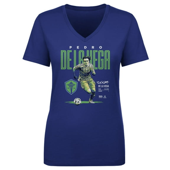 Women's 500 Level Pedro de la Vega Blue Seattle Sounders FC Bitmap V-Neck T-Shirt