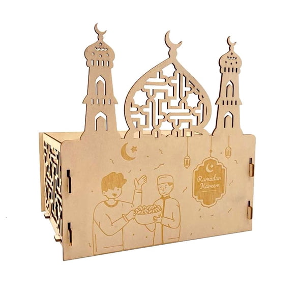 FeiraDeVaidade Eid Decoration Palace Shape Tray Moon Star Wooden Food Dessert Candy Storage Ornaments Mubarak Party Decor