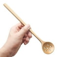 thumbnail image 6 of 2 PC Korean Style 10.9" Long Handle Wooden Round Slotted Spoons for Jam Olive, 6 of 7
