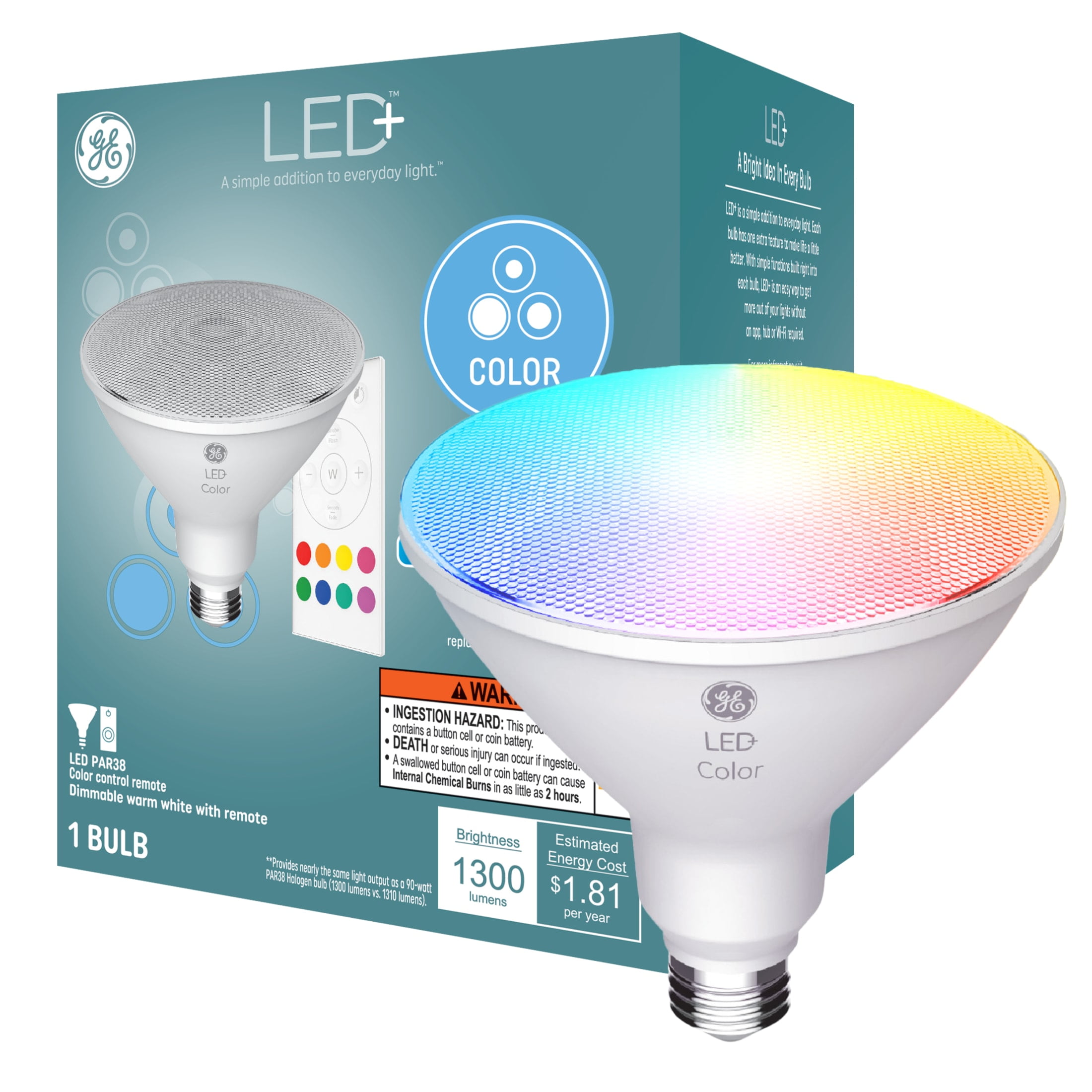 (3 pack) GE PAR38 LED+ Color Changing LED Light Bulb, 90 Watts, Outdoor Floodlight, 1pk