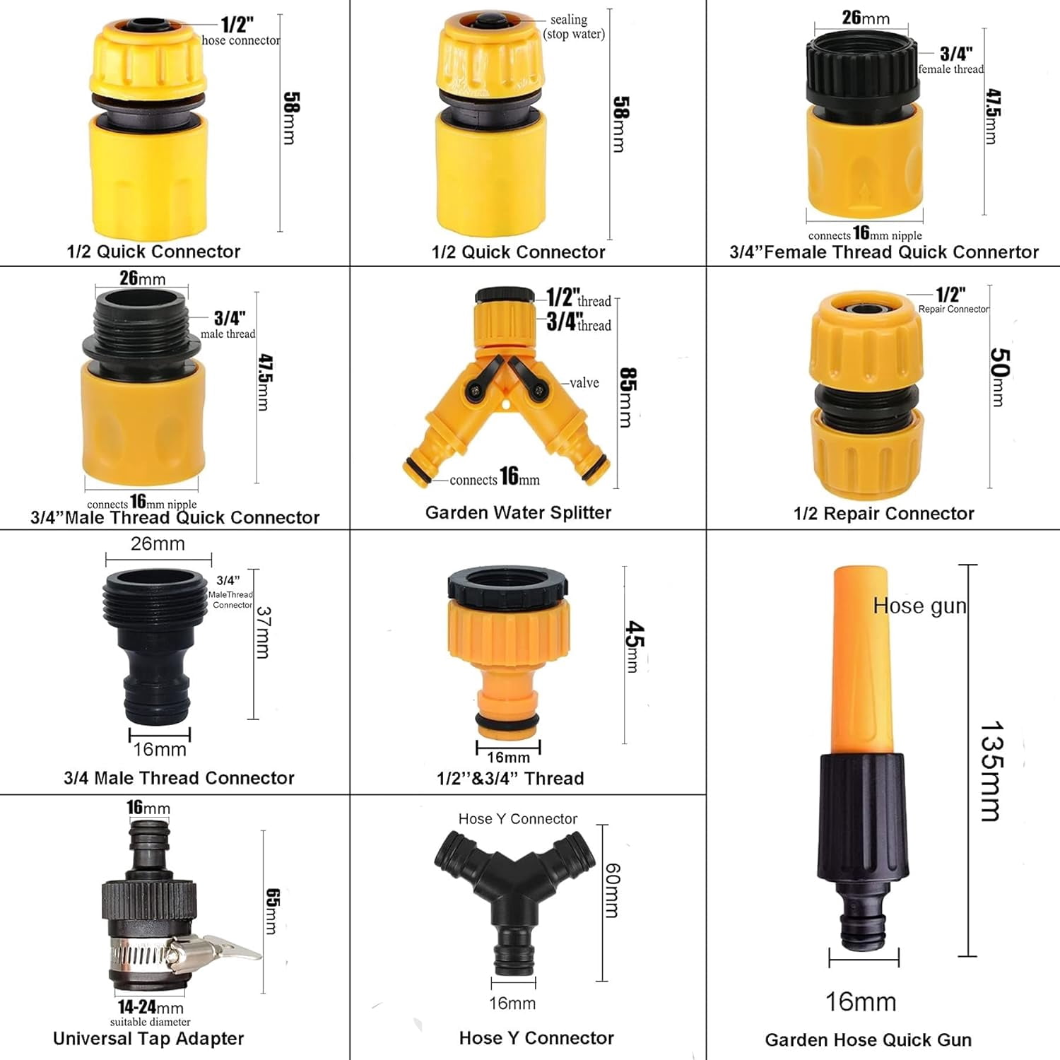 Durable Garden Hose Repair Kit, High-Strength Plastic Quick Connect Multipurpose Usage For Universal Compatibility, Easy Installation And Tight Sealing Support 1/2 Inch And 3/4