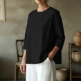 thumbnail image 6 of Lenpel Women's Tops 3/4 Length Sleeve Crew Neck Open Back Pleated T-Shirts Loose Tunic Blouses Trendy Casual Tees, 6 of 7
