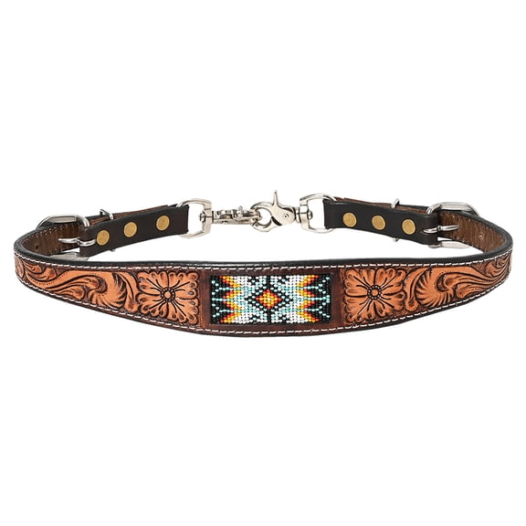 24-27 In HILASON Horse Leather Wither Strap Brown Beaded