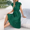 thumbnail image 6 of PNTUTB Women's Fashion Dress: Solid Color Casual Style Stand-Up Collar Flowy Sleeves Button-Down Front Waist-Cinched Comes with a Belt, 6 of 6