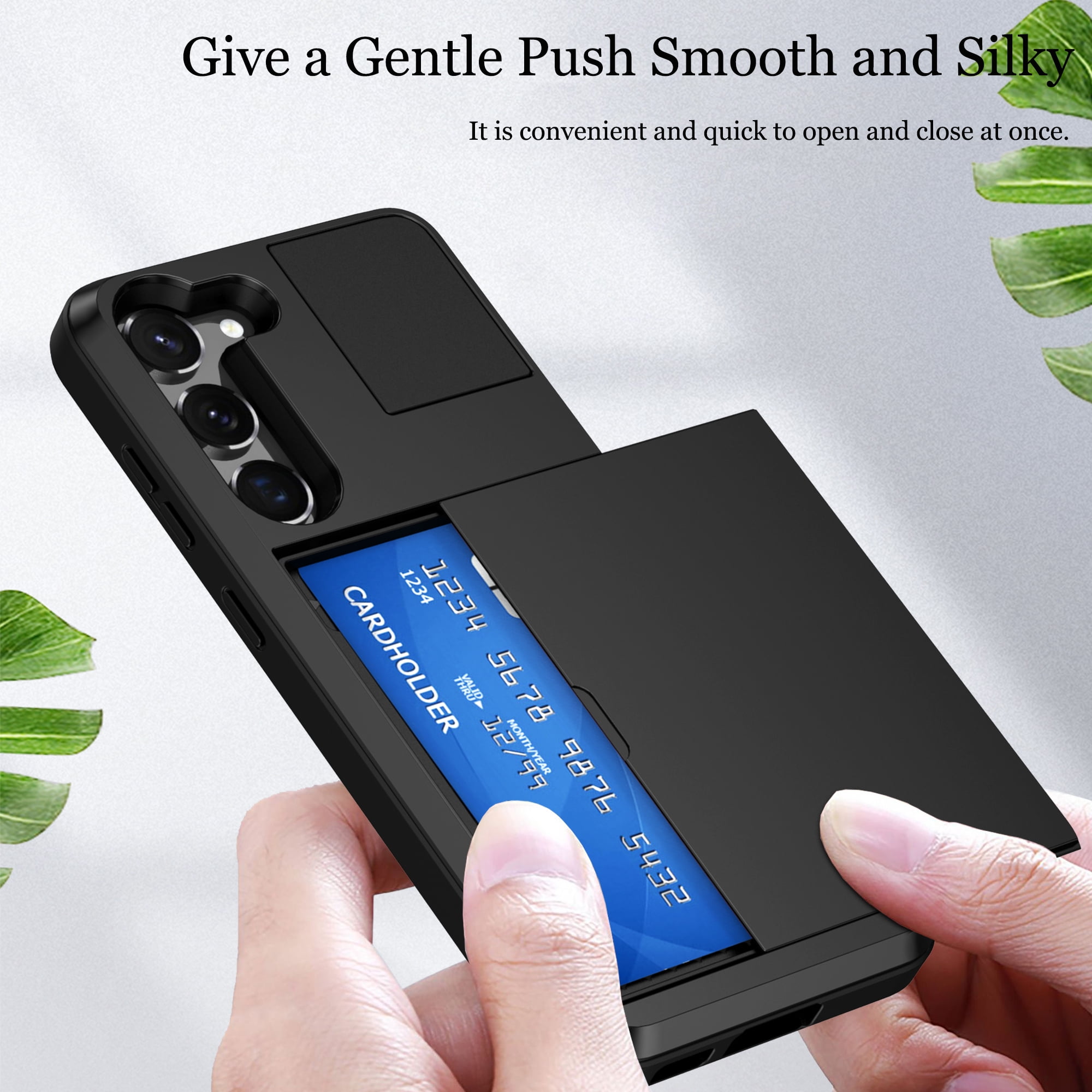 for Samsung Galaxy S22 Case Wallet Credit Card Holder ID Slot Sliding Door Hidden Pocket Men Women Anti-Scratch Dual Layer Hybrid Bumper Armor Protective Shell Back Cover,Darkblue
