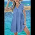 thumbnail image 3 of Vestido Tipo Cárdigan de Corta con Cuello en V y Ribete de Encaje, Color Azul , Talla XXL, 3 of 6
