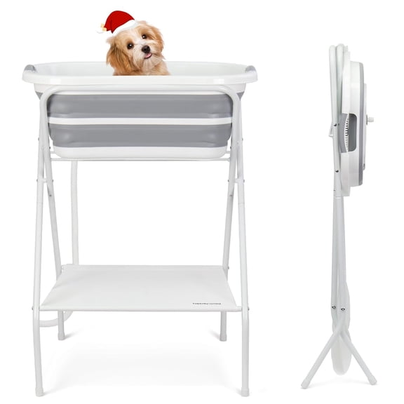 2 in 1 Dog Bath Tub Dog Washing Station for Bathing and Grooming, Elevated Collapsible Foldable Portable Shower Bathtub for Small Dogs Cats Pet, Indoor and Outdoor