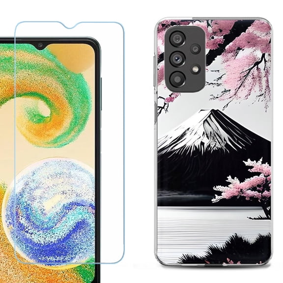 Shockproof Fashion Phone Case for Samsung Galaxy A23 5G, with Tempered Glass Screen Protector, by OneToughShield ® - Fuji Sakura