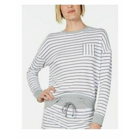 

NEW Alfani Women s Long Striped-Sleeve Thermal Pajama Top Gray Size Medium