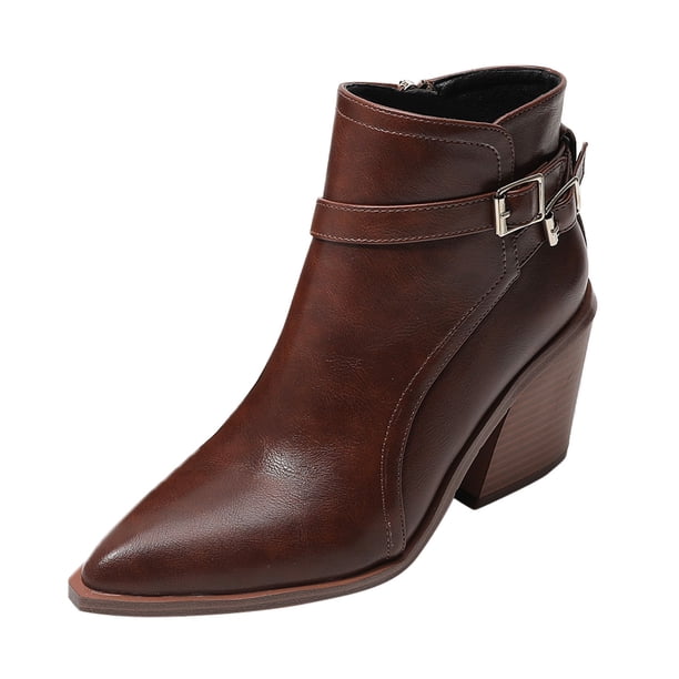 NECHOLOGY Botas Mujer Adulto Femenino Zapatos Botines de mujer Botines de tacón grueso con punta en para mujer, zapatos de fiesta a la , botines (Coffee, 6)