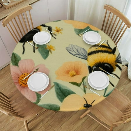 

Patifu Bees Flowers Round Tablecloth 100% Polyester Stain-Resistant Washable for Indoor Outdoor Restaurants Weddings Parties Waterproof Outdoor Picnic Camping Indoor Kitchen Dining Party 54 -58