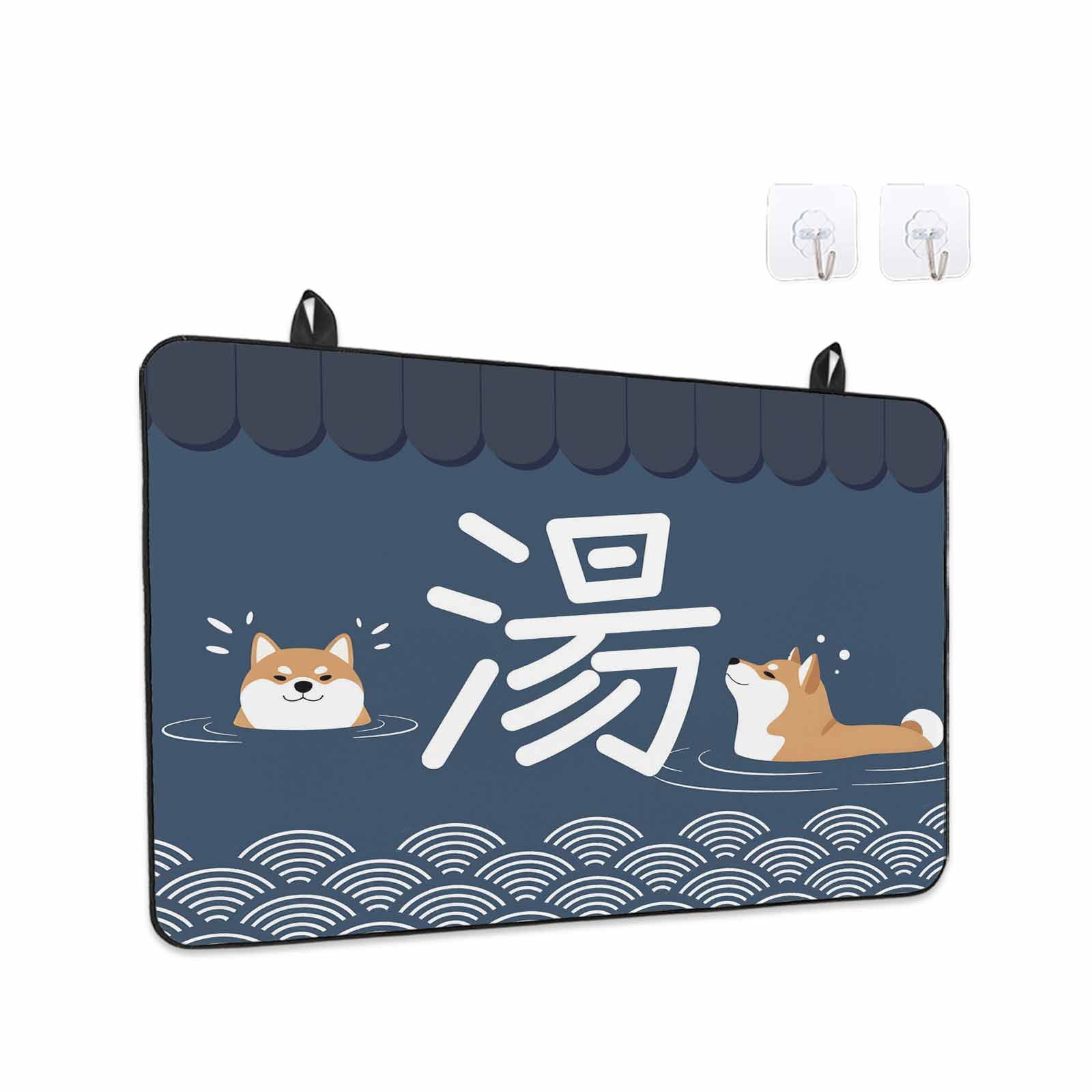 Navy Blue Cute Puppy Stove Top Cover for Electric Stove, Heat-proof & Non Slip Glass Top Stove Cover Protector, Modern Abstract Dog Bathing Kitchen Flat Cooktop Rubber Mat 24x21 Inches