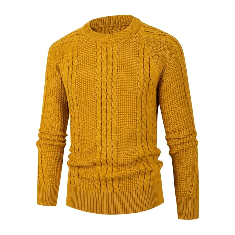 Yellow Mens Autumn And Winter Solid Hatless Zipper Warm Cardigan Knitted Coat Sweater