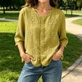 thumbnail image 7 of Qulqfy Floral Print Summer Shirts Cotton Linen Crew Neck Casual 3/4 Length Sleeve Button Down Yellow Spring Tops for Women Trendy Summer XXXL, 7 of 7
