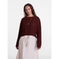 thumbnail image 2 of Scenario Women's Pointelle Sweater with Long Puff Sleeves, Lightweight, Sizes XS-XXXL, 2 of 6