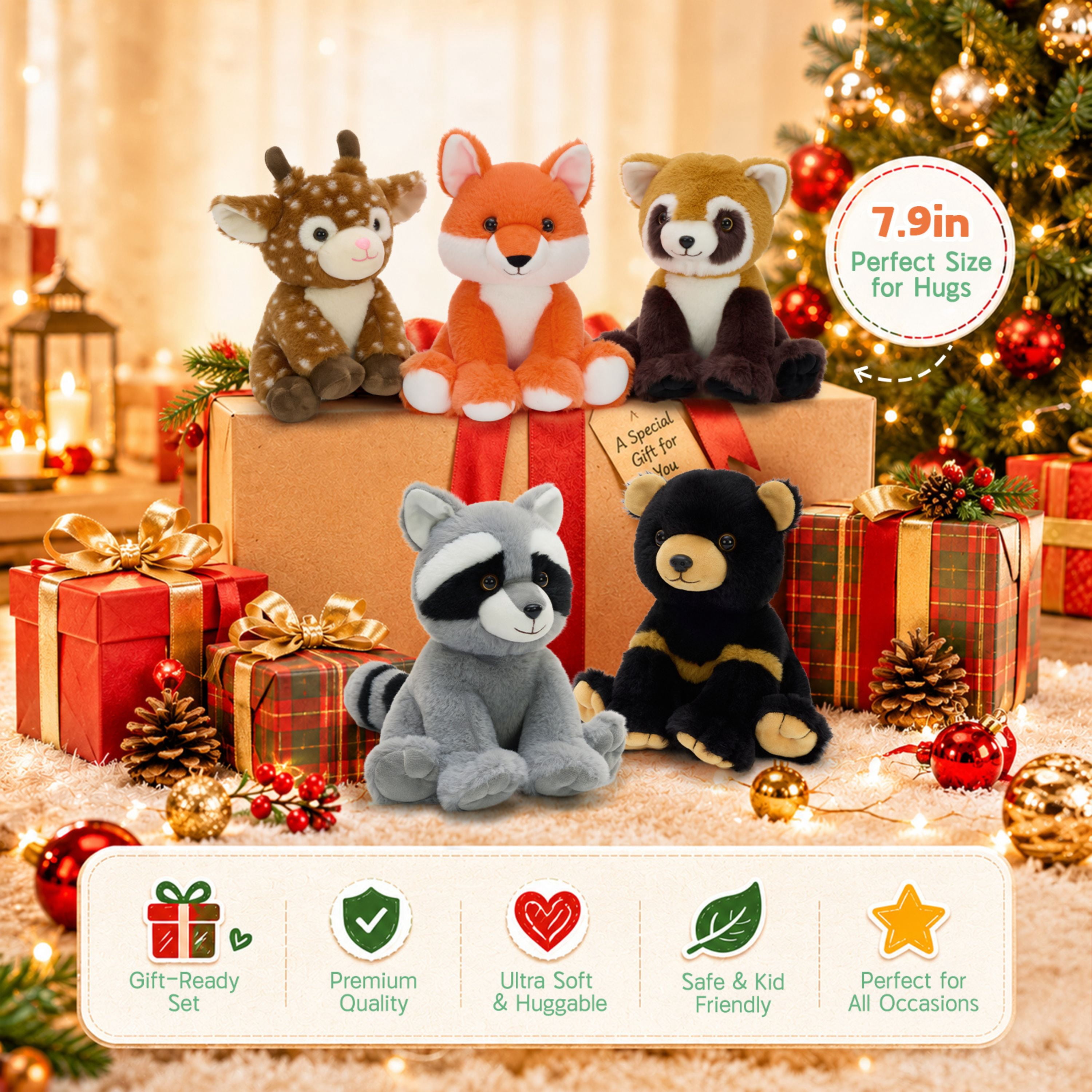 Muiteiur 5-Piece Woodland Stuffed Animals Set, 7.9 Inch Forest Plush Toys for Kids