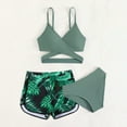 thumbnail image 2 of Bosanter Girls Swimsuit 3 Piece Bathing Suit Criss Cross Cute Ruched Bathing Suit with Shorts, Green 15Y, 2 of 4