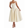 thumbnail image 2 of Women'S Summer Gingham Long Dress Corset Square Neck Lace Up Backless Casual Sundress Yellow M, 2 of 9