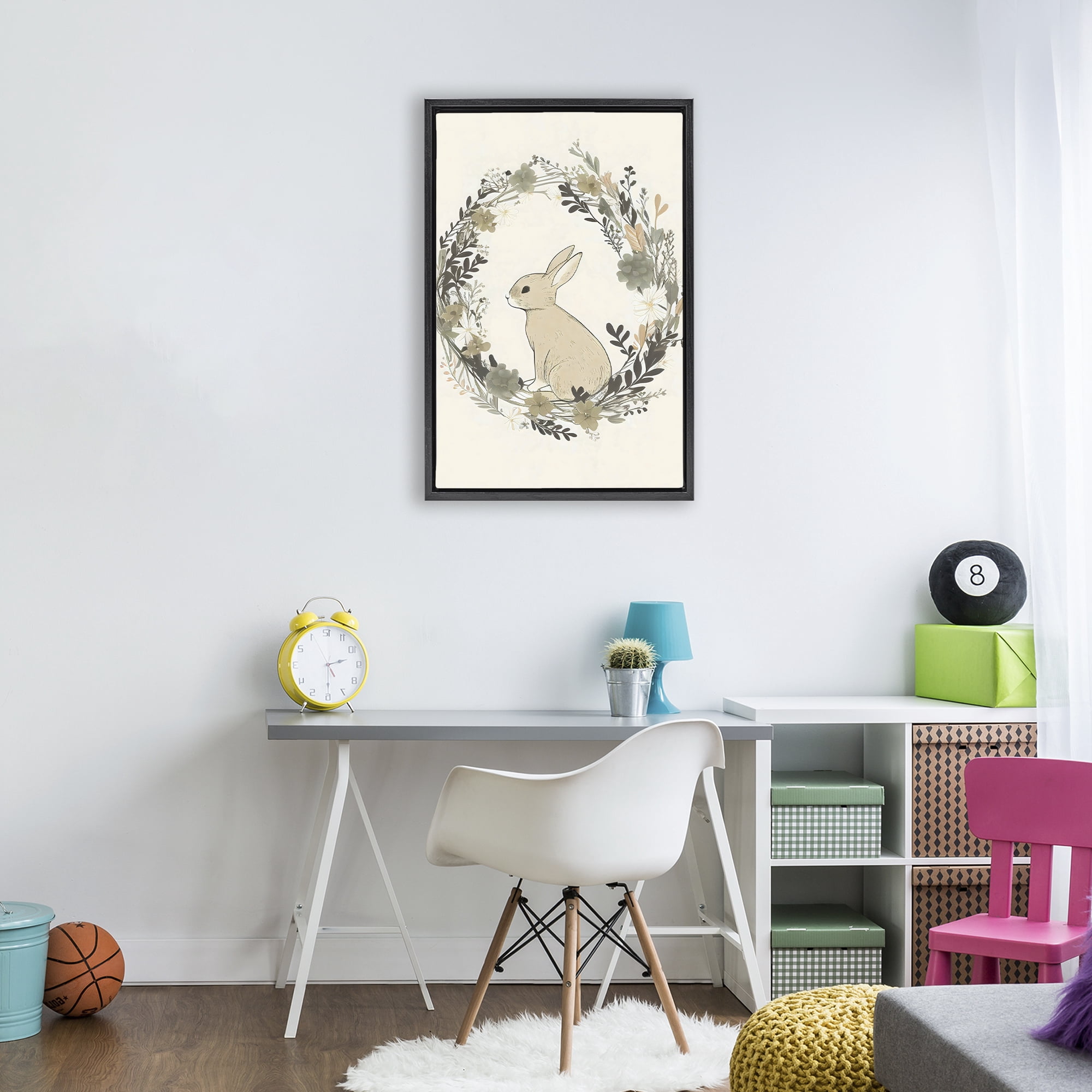 Stupell Industries Pastoral Bunny Wreath Black Framed Floater Canvas Wall Art, design by Creative Studio