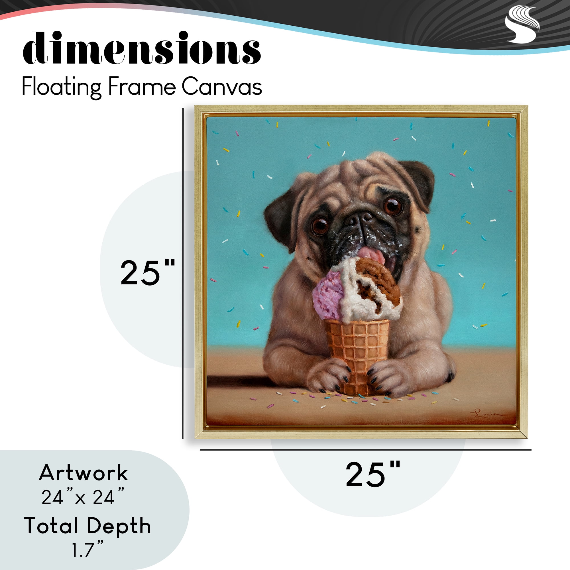 Neapawlitan Ice Cream & Dog Gold Framed Floater Canvas Wall Art, design by Lucia Heffernan
