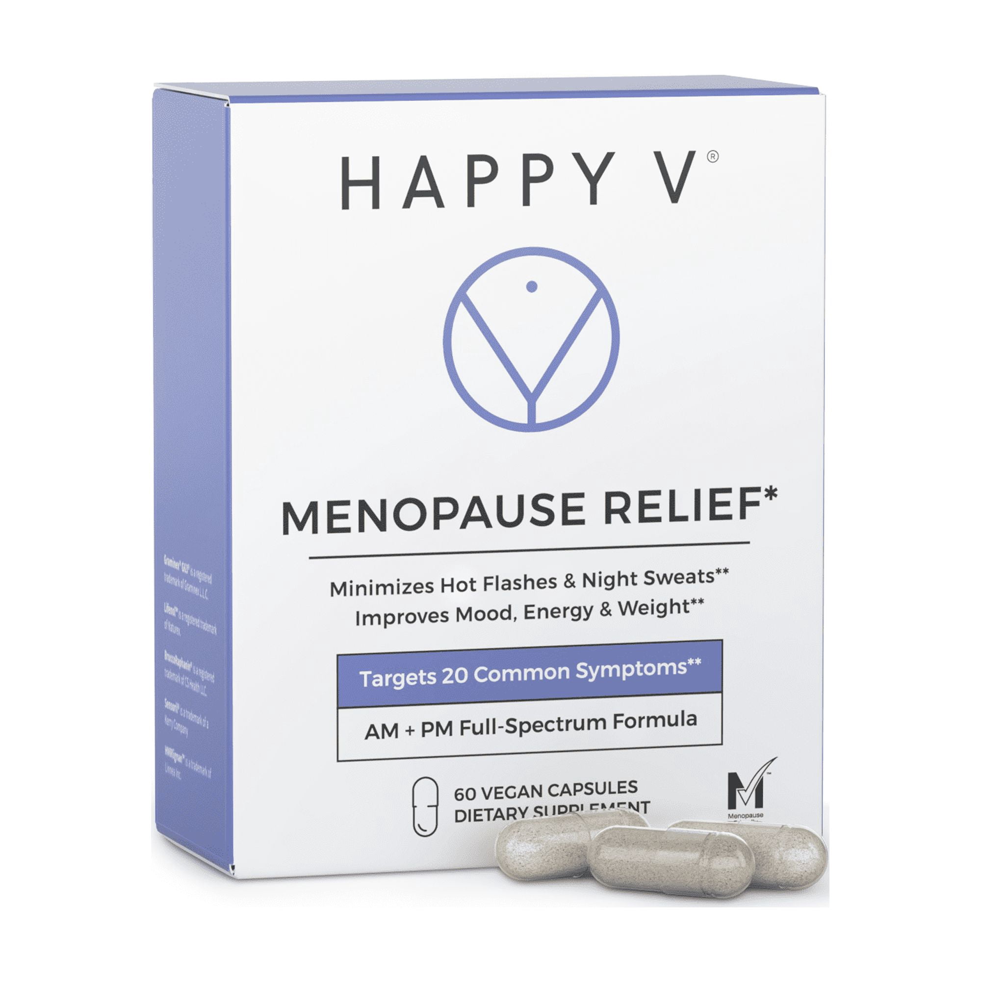 Happy V Menopause Relief Supplement for Women - Hormone Balance, Hot Flash & Night Sweat Support, Mood & Energy Booster, Vaginal Wellness, Perimenopause & Postmenopause Support – 60 Vegan Capsules