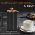 thumbnail image 5 of WORBIC Cafetera de prensa francesa de acero inoxidable negro, prensa francesa aislada de doble pared, para café y té, con 3 pantallas adicionales y una cuchara de café, 34 oz/1000 ml, oro, 5 of 5