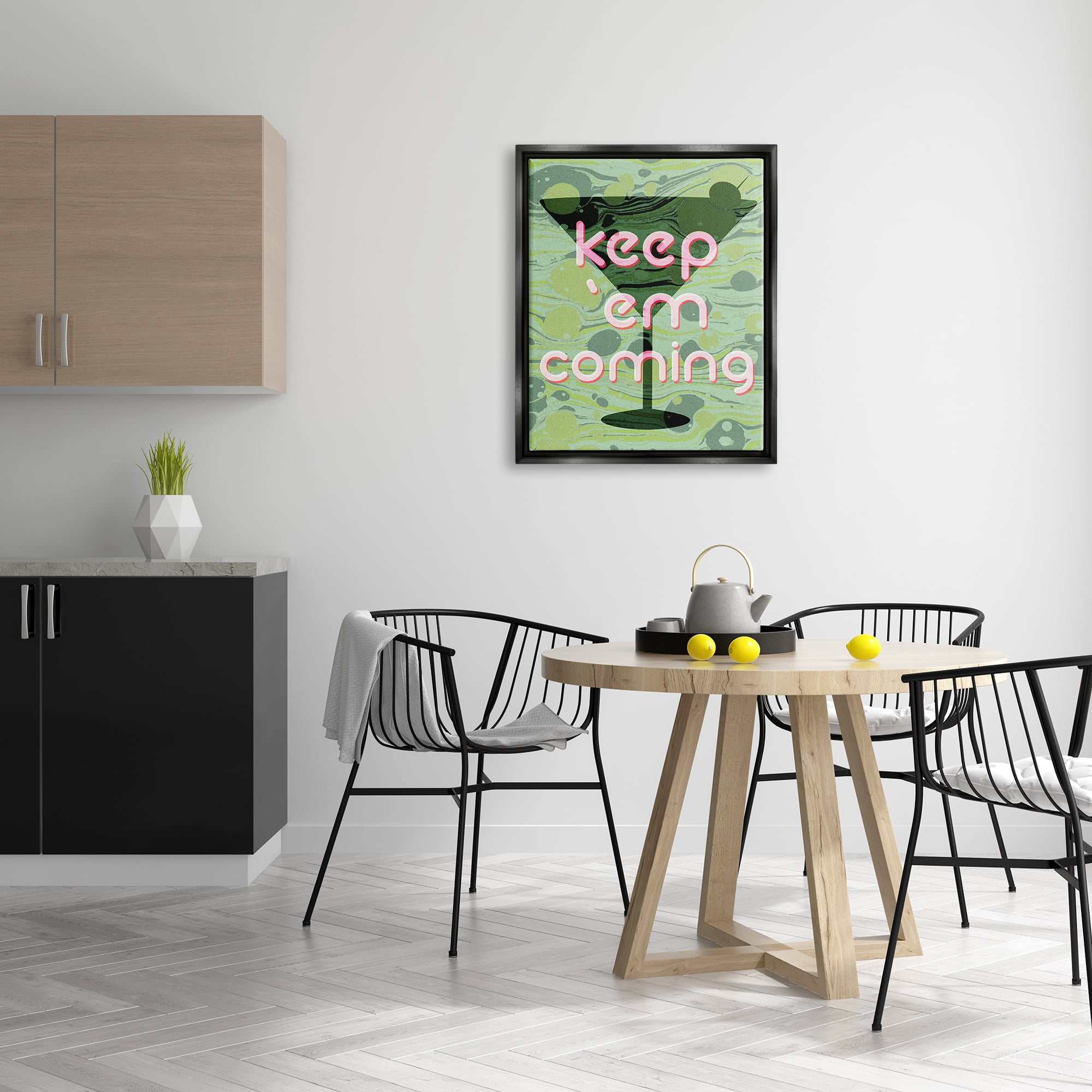 Stupell Industries Keep 'Em Coming Green Martini Food & Beverage Painting Black Floater Framed Art Print Wall Art