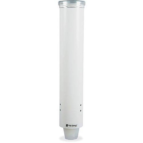 San Jamar Small Pull-Type Cup Dispenser Fits 3-4.5 Oz Cone Cups, 3-5 Oz Flat Cups with Flip Caps for Restaurants, Dining Halls, and Fast Food, Plastic, 16 Inches, White