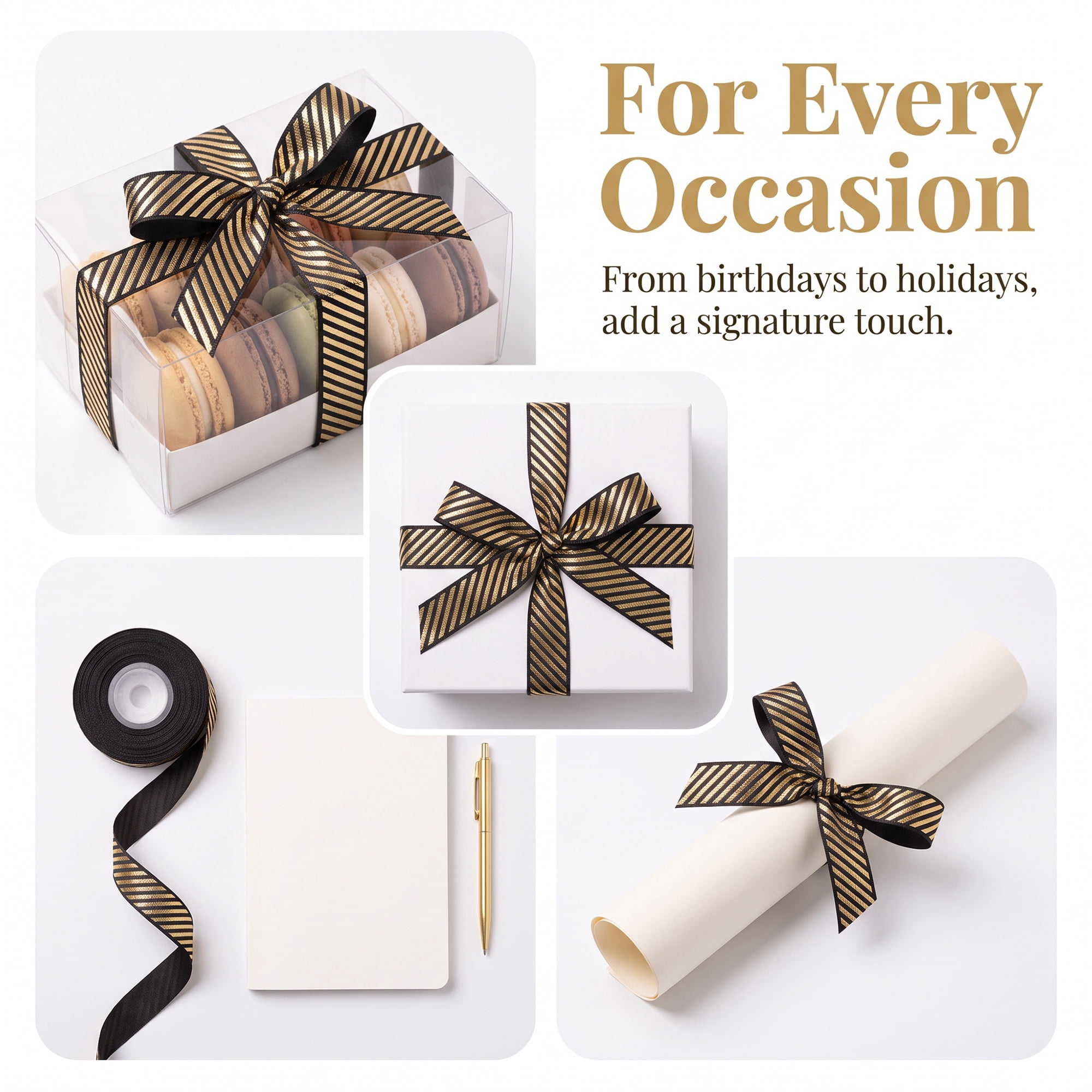 Unique Bargains Elegant Star Pattern Fabric Ribbon for Creative Presentations Gold Stripe