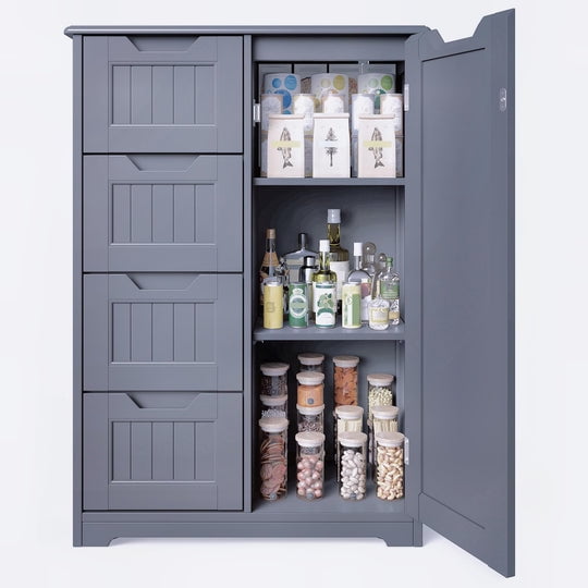 Aiho 31.5 "W Wooden Bathroom Storage Cabinet with 4 Drawers, a Cupboard and Adjustable Dividers for Bathroom,Living room,and Bedroom - Gray