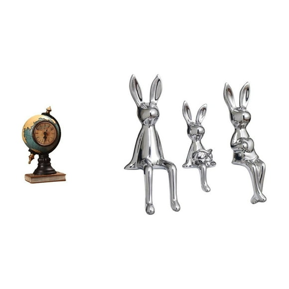 Reloj de mesa con estatua de la familia de conejos, pieza de colección, adorno artesanal para oficina, chimenea, dormitorio, armario, estantería.