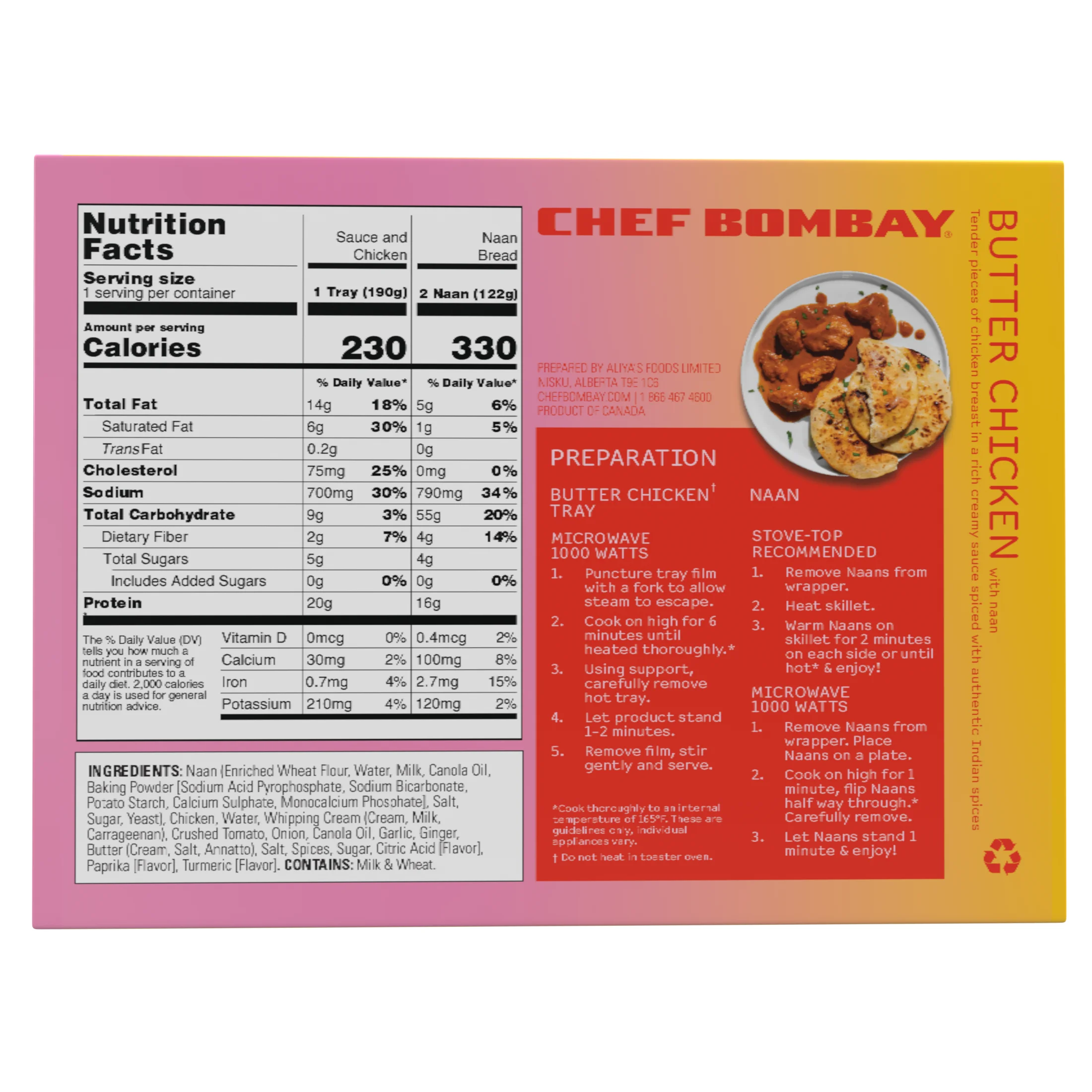 Butter Chicken with Naan. 11 oz Frozen Meal. Ready to Eat.