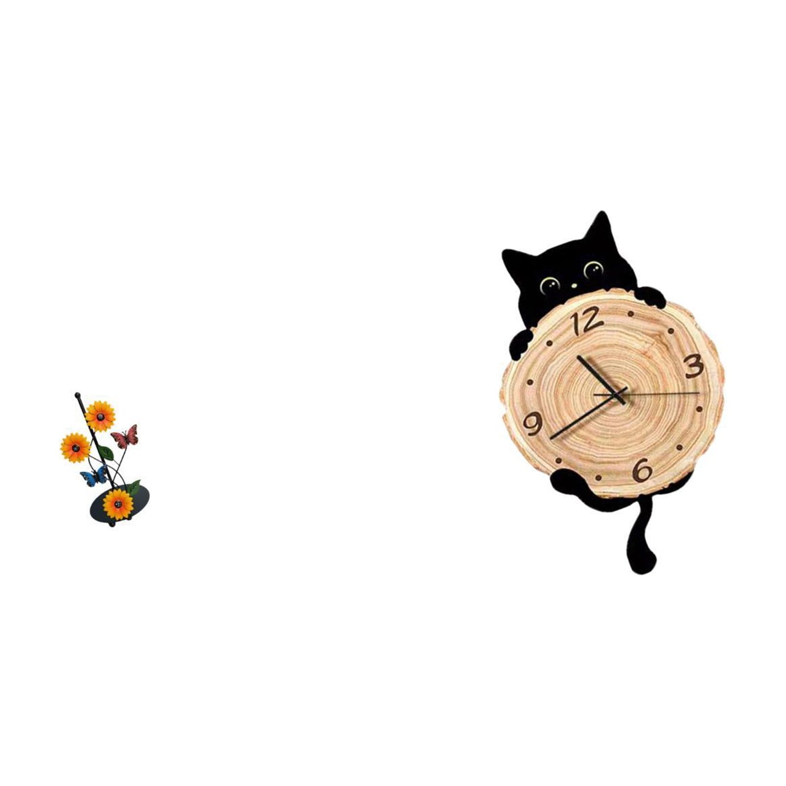 Fiocias Toilet Paper Holder with Cat Wall Clock Iron Paper Towel Holder Countertop Removable Antirust MDF Construction Suitable for Kitchen Dining Room Living
