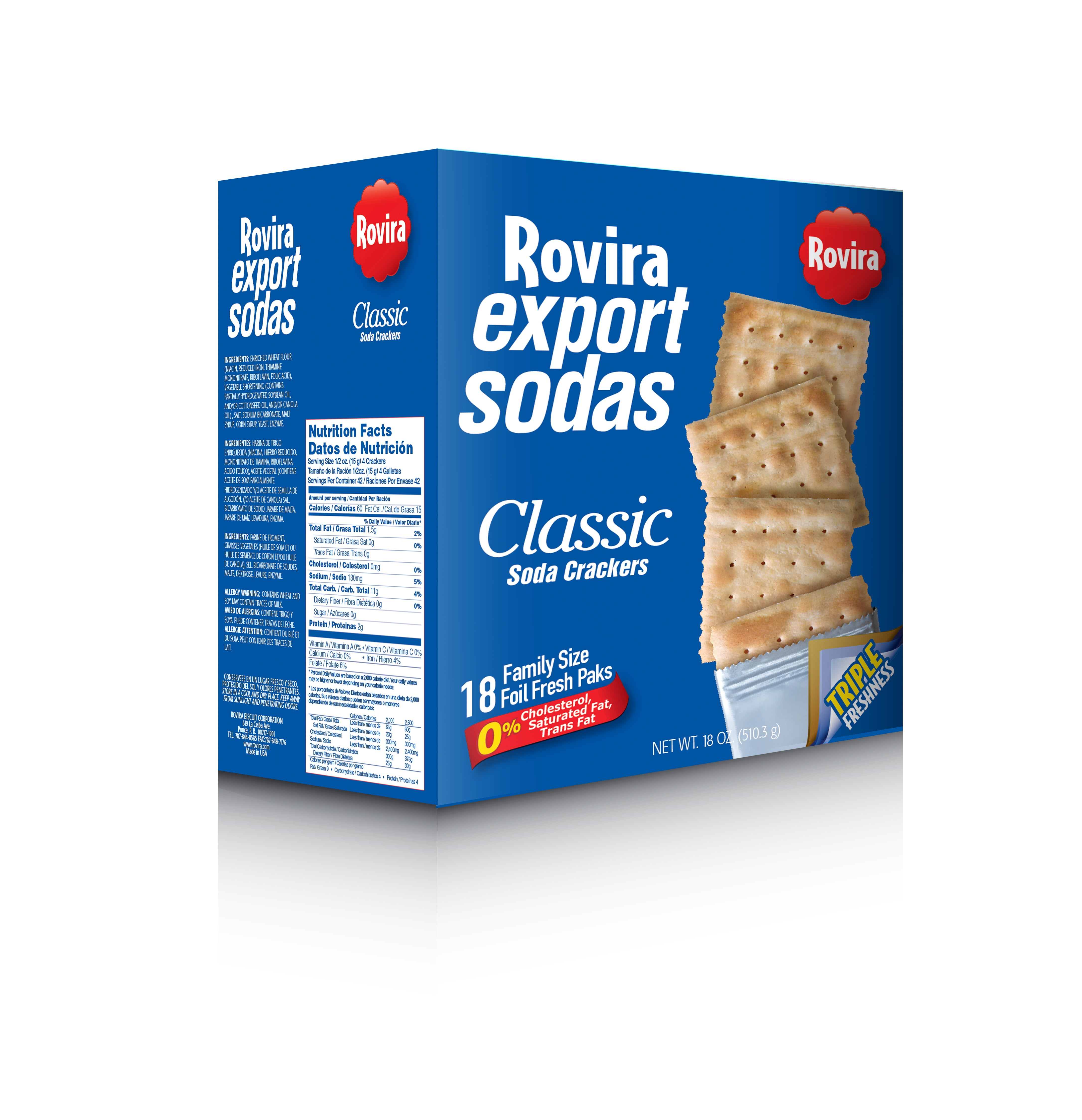 Rovira Export Sodas Classic Crackers, 18 oz, Box