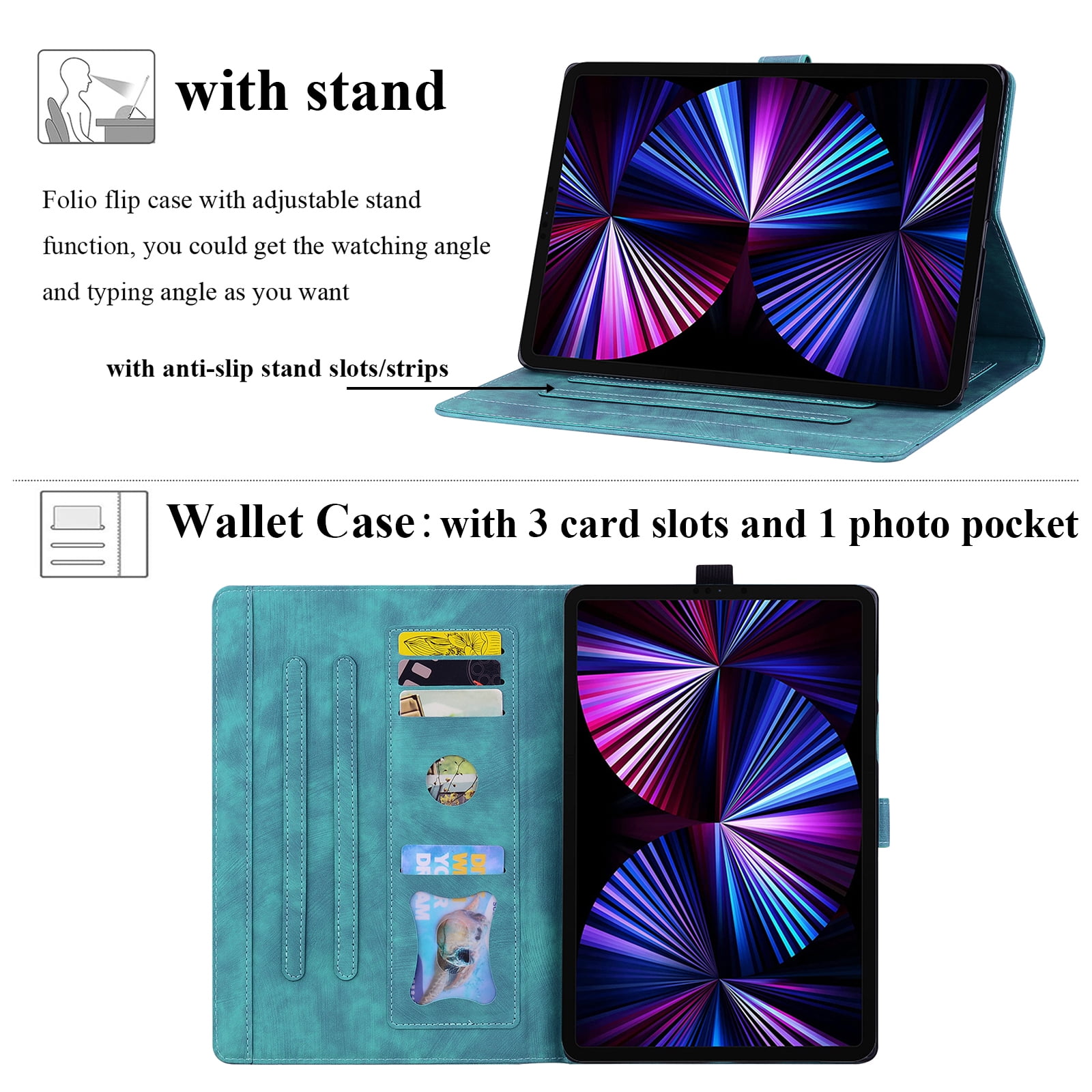 ChicShell for iPad 9th/8th/7th Generation Case 2021/2020/2019 Release with Stand/Pencil Holder/Pocket [Auto Wake/Sleep] Magnetic Smart Embossed Flower Folio Cover for 10.2", Cherry Blossom Green Cat