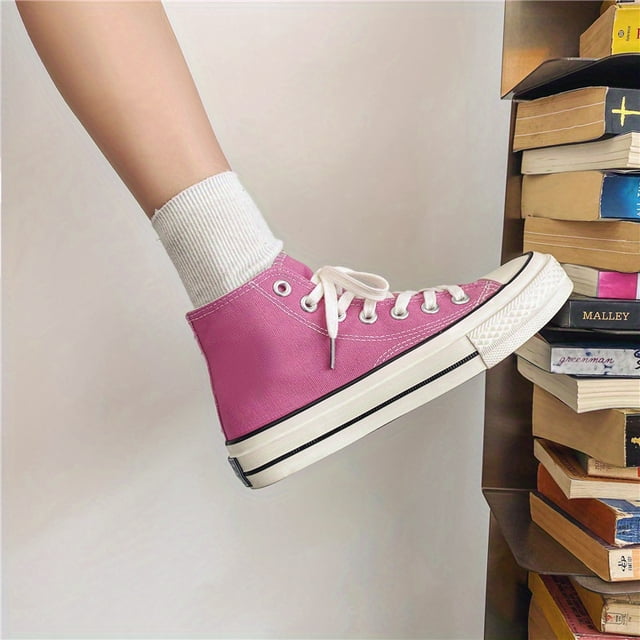 Zapatos De Lona De Alta Calidad Con Estampado De Estrellas Y Letras Para Mujeres, Cordones De Color Sólido, Zapatos Deportivos Versátiles Y Clásicos