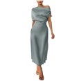 thumbnail image 2 of Njagoc3 Womens Short Sleeve Fitted Dress - Round Neck, Solid Color, Waist-Defining Design, Summer Office Wear, 2 of 6
