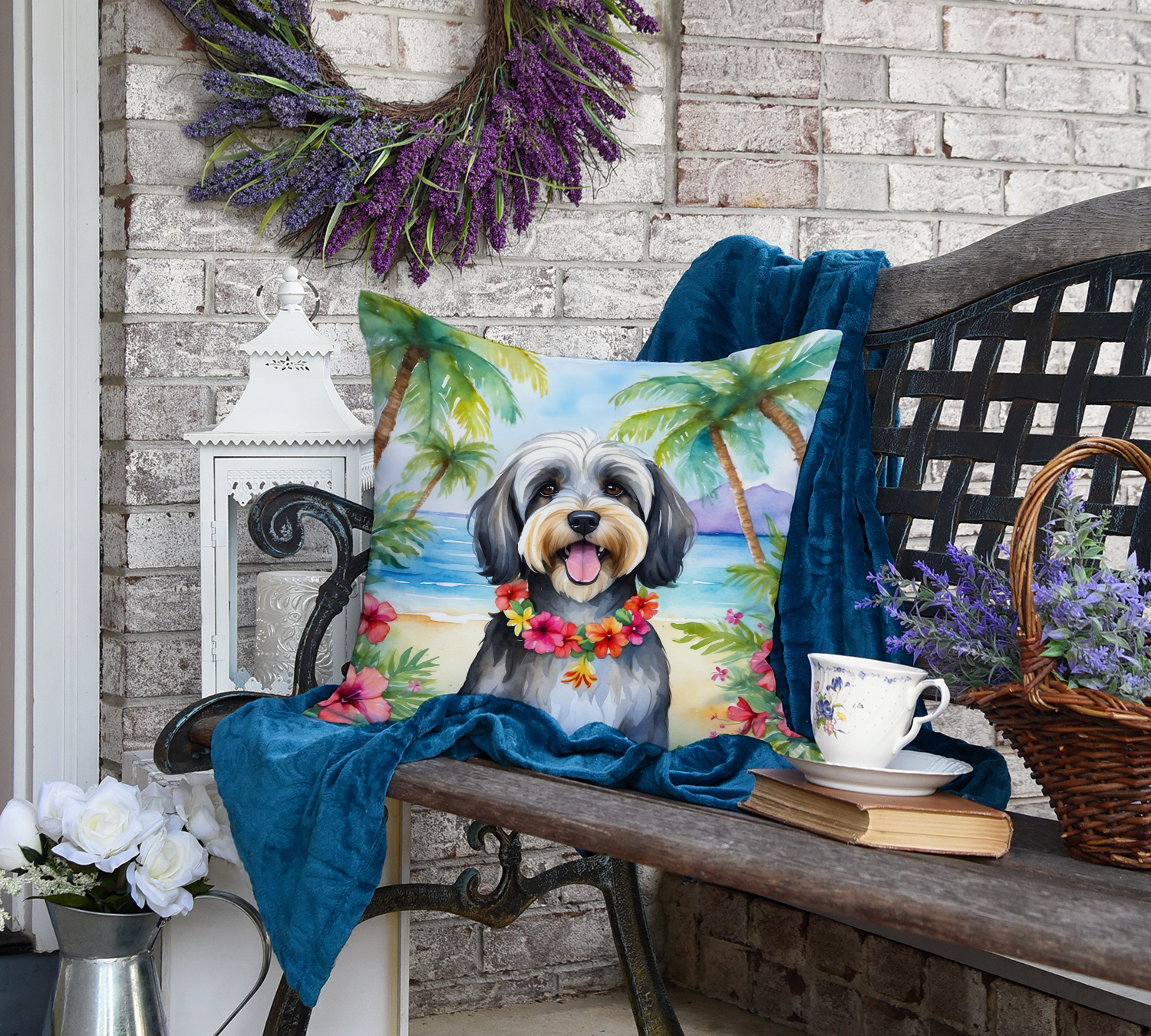 Tibetan Terrier Luau Throw Pillow 18 in x 18 in
