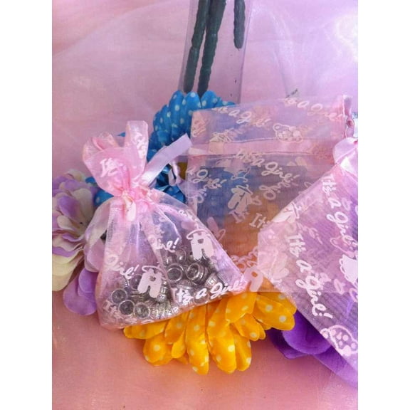CHARMED Lot of 60 Light Pink Baby Girl Shower Organza Drawstring Favor Bags OR-S