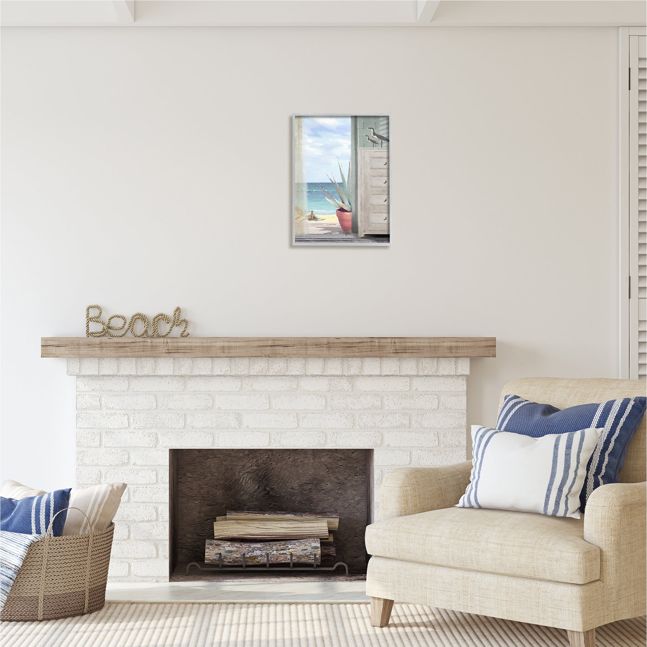 Stupell Industries Coastal Doorway Beach View Nature Painting Gray Framed Art Print Wall Art, 16 x 20