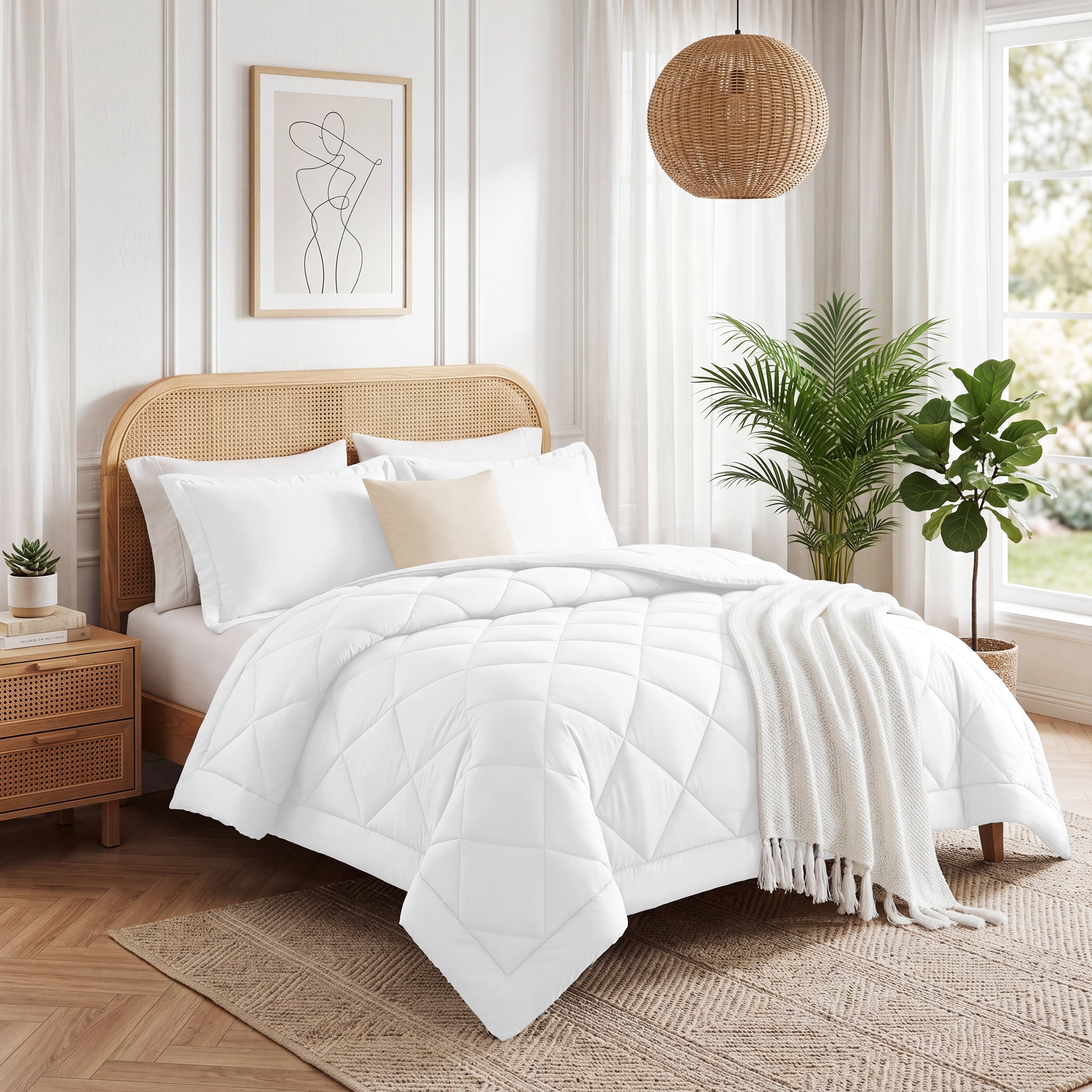 WISHEAD Comforter Queen Size All Season Soft Quilted Down Alternative Bedding Duvet Insert with Corner Tabs, Machine Washable, White