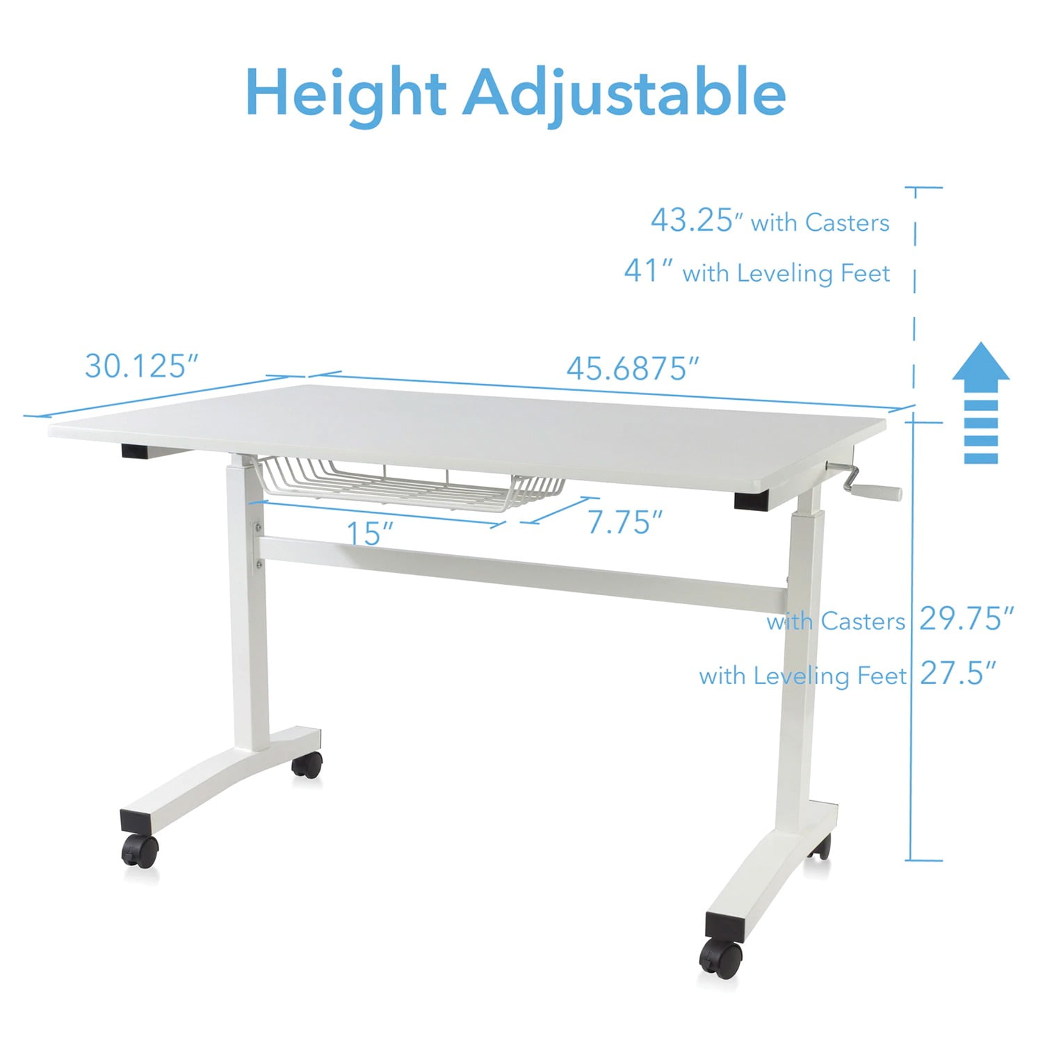 Atlantic Sit Stand Height Adjustable Desk with Side Crank and