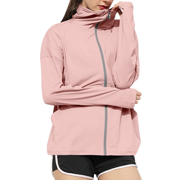 Htigea Summer Women's UPF 50 Jacket Lightweight UV Protection Hoodie Full Zip Long Sleeve Tops for Outdoor Pink S