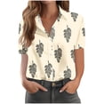 thumbnail image 2 of Button Down Shirt for Women Tropical Palm Leaf Floral Print Collared Neck Short Sleeve Summer Vacation Relaxed Fit Casual Beach Holiday Blouse, 2 of 6