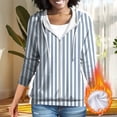 thumbnail image 2 of CaComMARK PI Women's Fleece Lined Zip Up Hoodie Long Sleeve Jacket Lightweight Striped Print Tops with Pockets Blue, 2 of 7