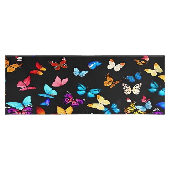 Black Blue Yellow Butterfly Pattern Kitchen Rug Mat,Kitchen Runner Rugs Non Skid Washable,Decorative Kitchen Floor Mats for Kitchen,Sink,Laundry,17"X47"