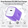 thumbnail image 2 of 2 Pack PD 20W Fast Wall Charger Block, 20W Phone Charger with 6FT Type C Charger Block Cables, Compatible with iPhone 17/16/15 Pro Max iPad Pro Galaxy S26 Android,Purple, 2 of 7